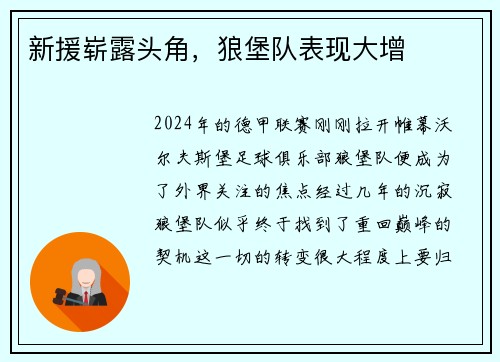 新援崭露头角，狼堡队表现大增